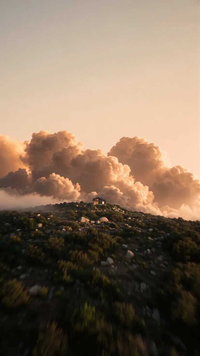 A continuous film descending from golden clouds into a house, where a media wall, a bedroom and a walk-in wardrobe assemble themselves
